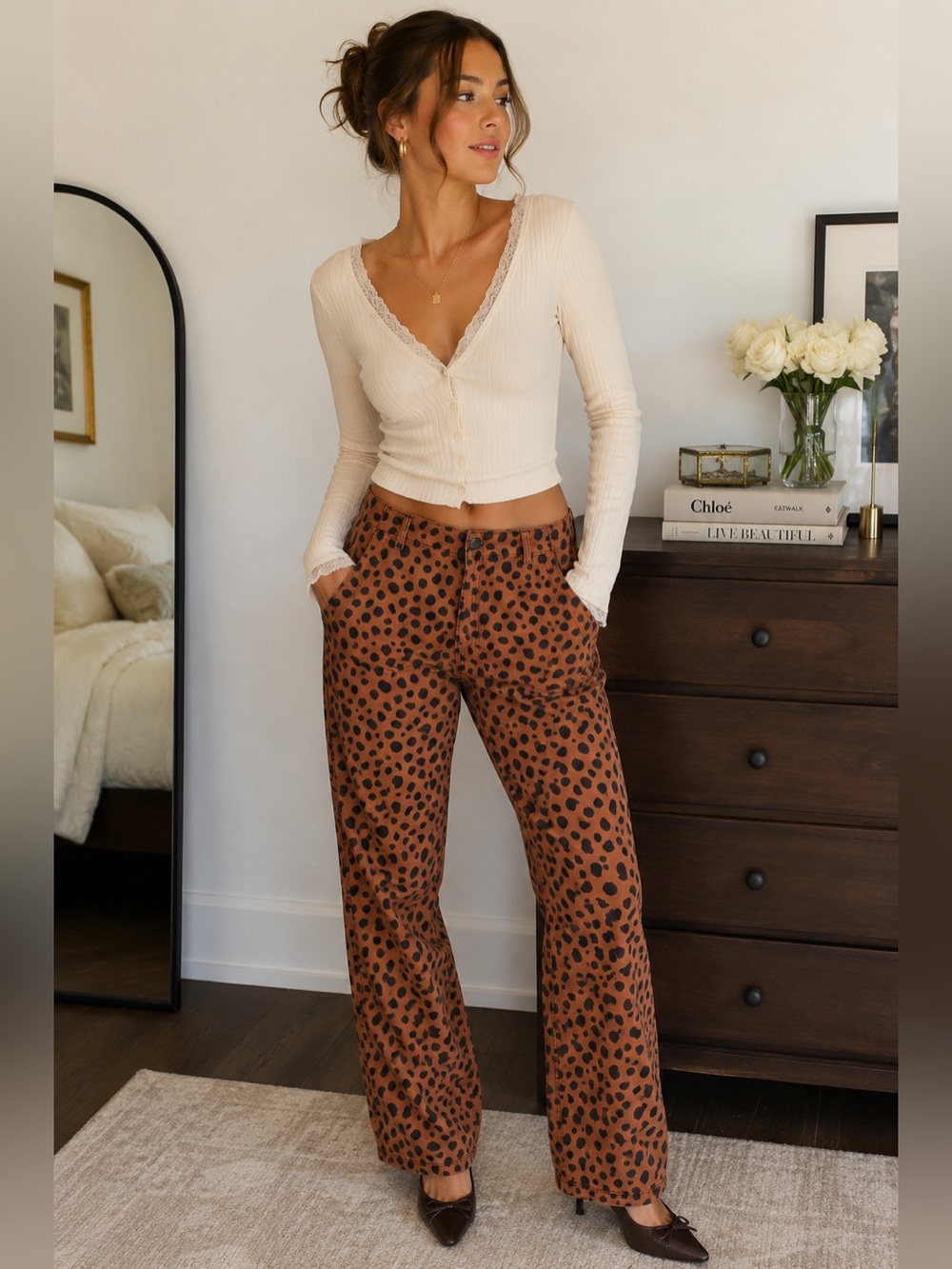 NWT ASKK NY Leopard Print Chino Pants Cheetah Straight Leg‎ Size 28 $288